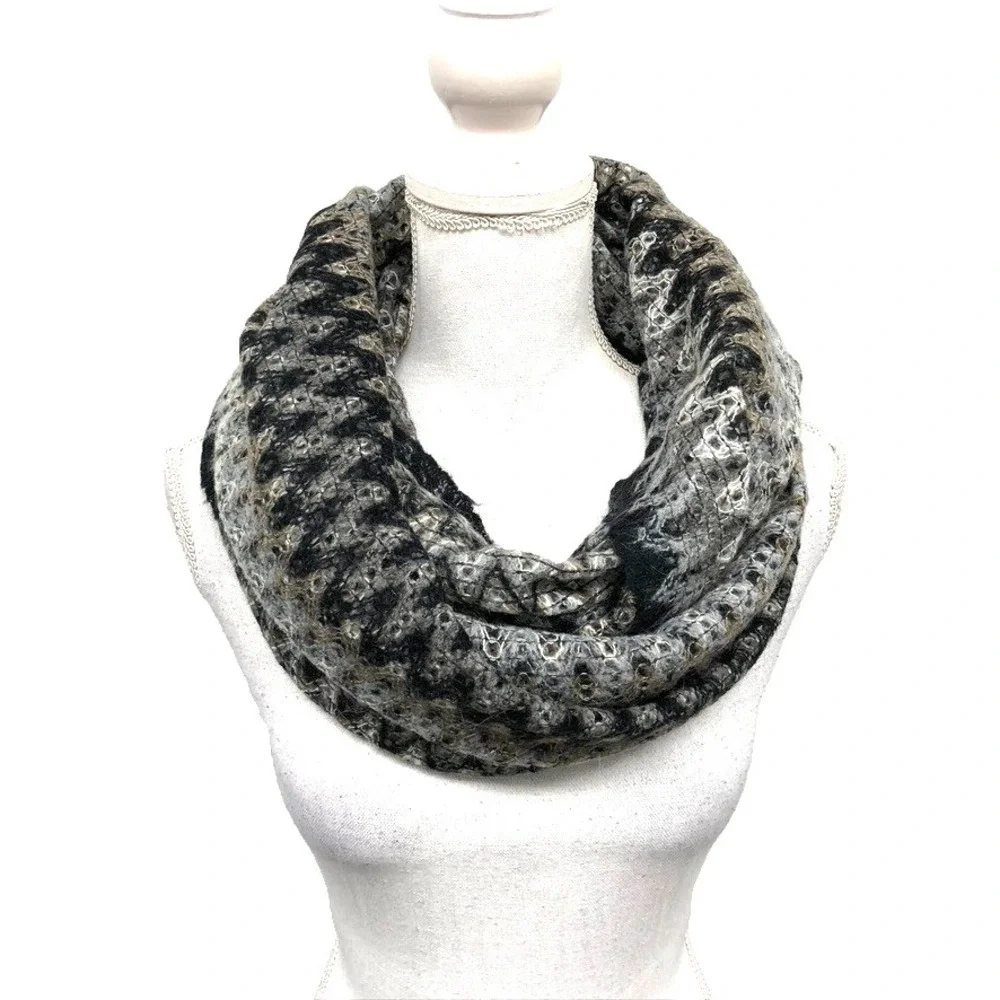 Missoni Infinity Scarf Wool Womens 31.5x25 Knit Chunky Gray Stripe‎ Gorpcore